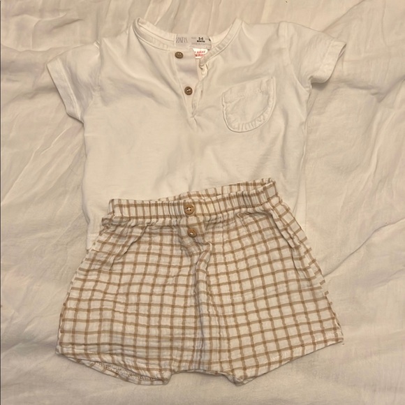 Zara Other - Zara White Henley Tee and Plaid Shorts Set